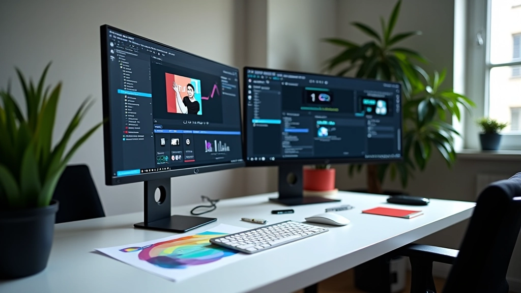 Espaço de trabalho moderno com computador e documentos de design motion
